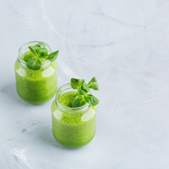 Green smoothie with vegetables for healthy, raw, vegan diet