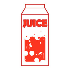 Logo icon of cherry juice. Vector illustration of a packing of juice. Cardboard packaging of fruit juice.