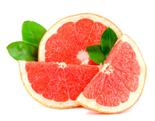 Fresh grapefruit slices, isolated on white background