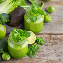 Green smoothie with vegetables for healthy, raw, vegan diet