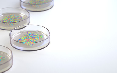 Petri dishes with samples for DNA sequencing, 3d rendering,conceptual image.