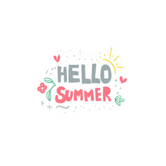 Fototapeta na wymiar Hello summer hand drawn flat vector lettering