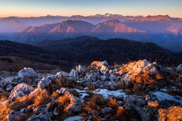 sunset in mountains - 257635252