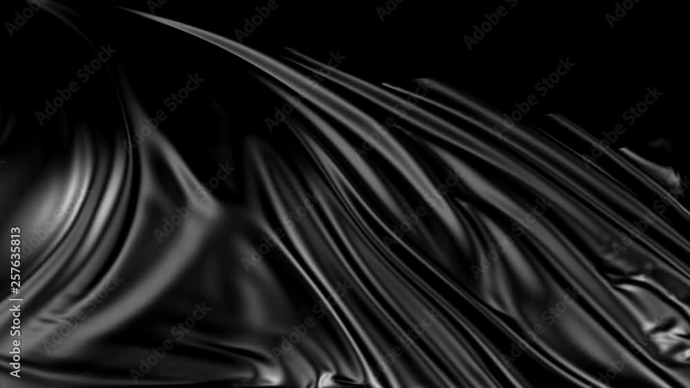 Poster black fabric in slow motion. the fabric develops smoothly in the wind. wind waves spread through the