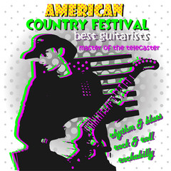 Printposter of the festival of country music with the image of a guitarist with a guitar vector image