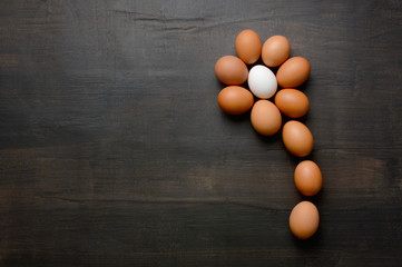 Daisy flower shaped with eggs on black background