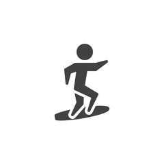 Fototapeta na wymiar Surfing sport vector icon. filled flat sign for mobile concept and web design. Surfer riding on surfboard glyph icon. Summer sports game symbol, logo illustration. Pixel perfect vector graphics