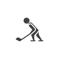 Obraz premium Hockey sport vector icon. filled flat sign for mobile concept and web design. Ice hockey player with hockey stick glyph icon. Winter sport symbol, logo illustration. Pixel perfect vector graphics