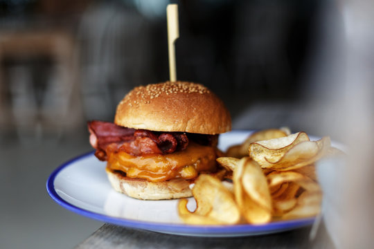 hamburger and fries