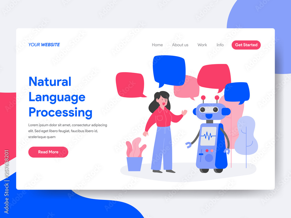Poster landing page template of natural language processing illustration concept. isometric flat design con