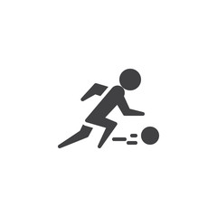 Football player vector icon. filled flat sign for mobile concept and web design. Soccer player with a ball glyph icon. Symbol, logo illustration. Pixel perfect vector graphics