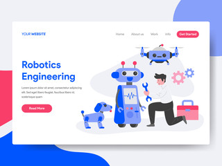 Landing page template of Robotics Engineering Illustration Concept. Isometric flat design concept of web page design for website and mobile website.Vector illustration