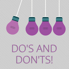 Word writing text Do S And Don Ts. Business photo showcasing What can be done and what cannot be knowing right wrong Color Incandescent Pendant Bulb Hanging with One Different Shade Lightbulb