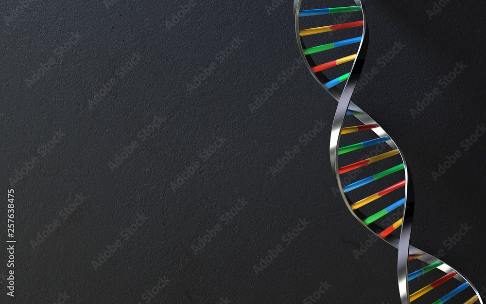 Poster dna molecules, structure of the genetic code, 3d rendering,conceptual image.