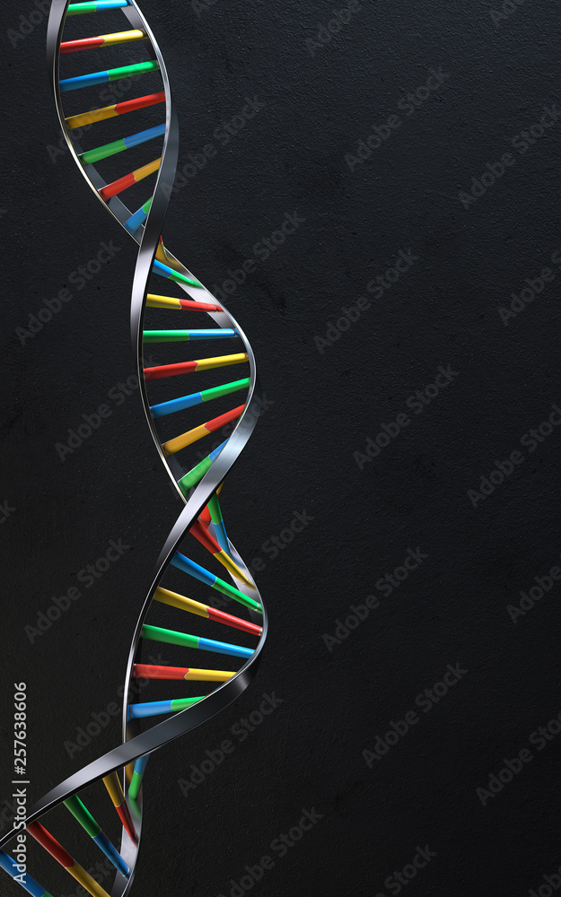 Poster dna molecules, structure of the genetic code, 3d rendering,conceptual image.