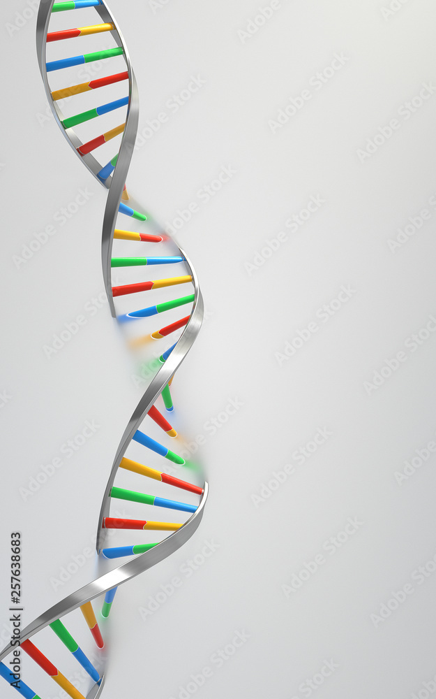 Poster dna molecules, structure of the genetic code, 3d rendering,conceptual image.