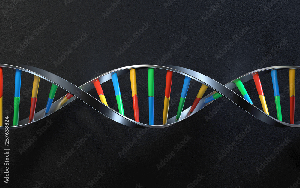 Poster dna molecules, structure of the genetic code, 3d rendering,conceptual image.