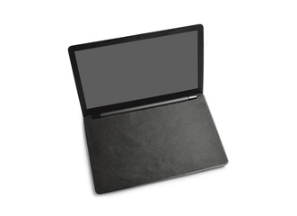 Laptop and screen have on white with laptop monitor protection