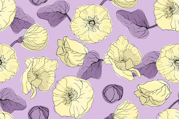 Yellow mallow. Vector seamless pattern.