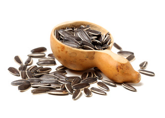 Sunflower seeds on white background