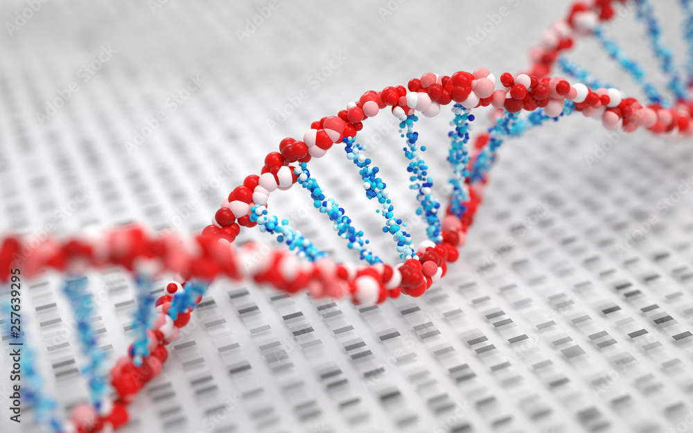 Poster dna molecules, structure of the genetic code, 3d rendering,conceptual image.