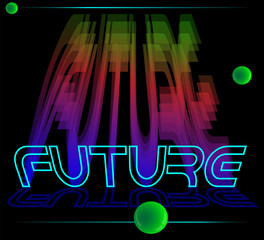 inscription future on a dark background with 3D elements as a logo or background
