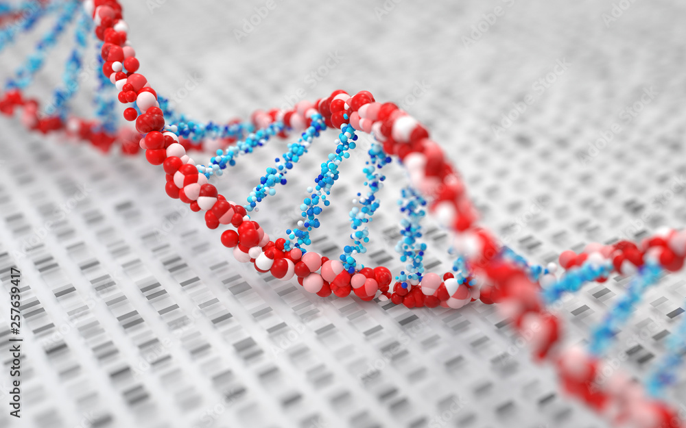Poster dna molecules, structure of the genetic code, 3d rendering,conceptual image.