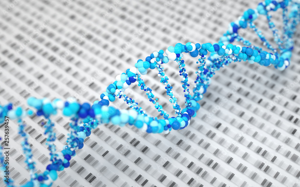 Poster dna molecules, structure of the genetic code, 3d rendering,conceptual image.