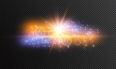 Vector illustration of abstract flare light rays. A set of stars, light and radiance, rays and brightness. Glow light effect. Vector illustration. Christmas flash Concept