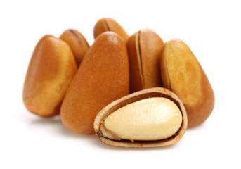 Pine nuts on white background 