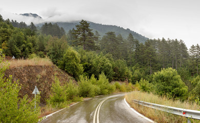 Rain on a mountain road (Epirus region, Greece)