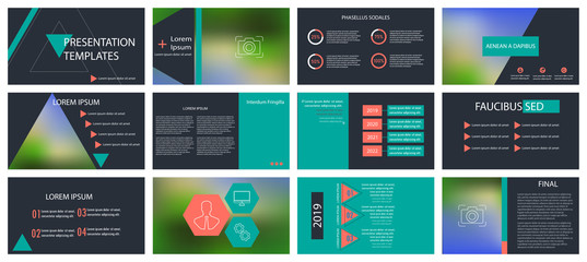 Presentation template. Elements for slide presentations on a dark background. Use also as a flyer, brochure, corporate report, marketing, advertising, annual report, banner