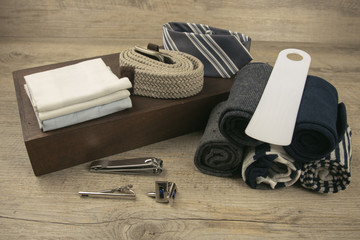 Father's Day gift box on wooden background