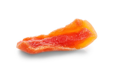 Tasty dried papaya on white background