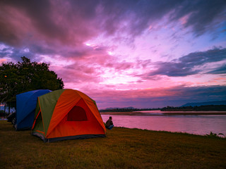 Camping tent at camp ground on summer