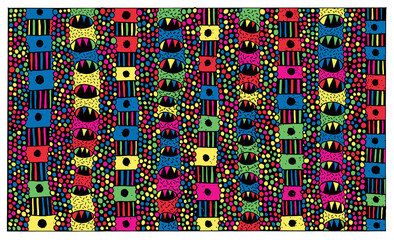 Tribal mystical ethnic mosaic pattern. Ornamental hand drawn colorful ink pattern. Vector illustration