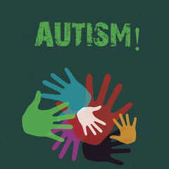 Conceptual hand writing showing Autism. Concept meaning Autism Awareness conducted by social committee around the globe Hand Marks of Different Sizes for Teamwork and Creativity