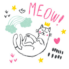 Cute funny cat vector set