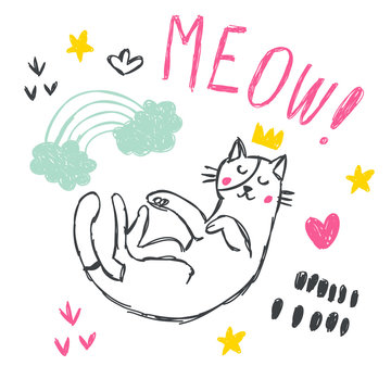 Cute funny cat vector set