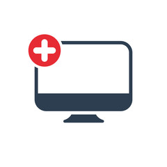 Desktop icon with add sign. Desktop icon and new, plus, positive symbol