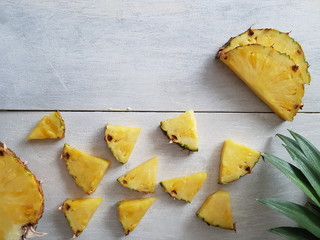 white wooden background, pineapple. Copy space