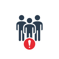 Group icon with exclamation mark. Group icon and alert, error, alarm, danger symbol