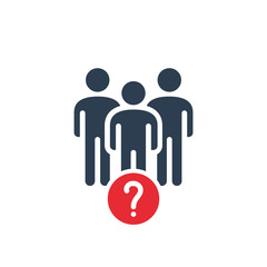 Group icon with question mark. Group icon and help, how to, info, query symbol