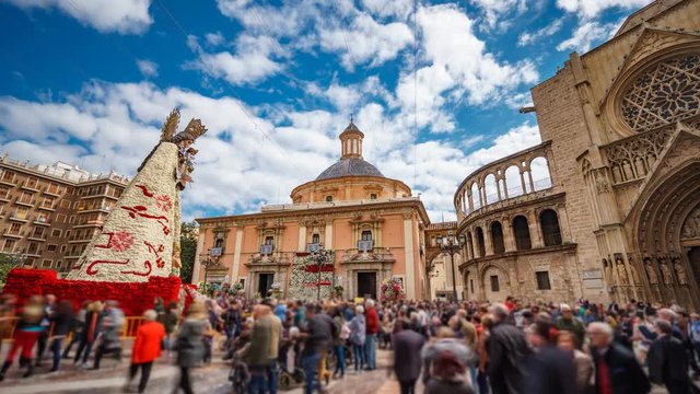 Blurred people visit virgin plaza in Valencia
