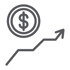 Dollar growth line icon, financial and graph, money increase sign, vector graphics, a linear pattern on a white background.