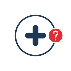 Add icon with question mark. Add icon and help, how to, info, query symbol