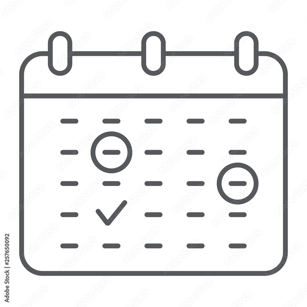 Poster important date thin line icon, month and day, calendar sign, vector graphics, a linear pattern on a 