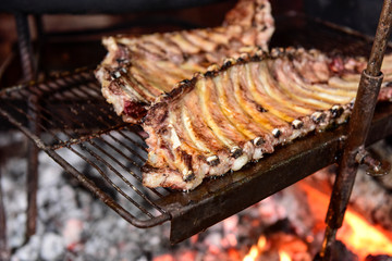 Cow ribbs barbecue , Patagonia, Argentina