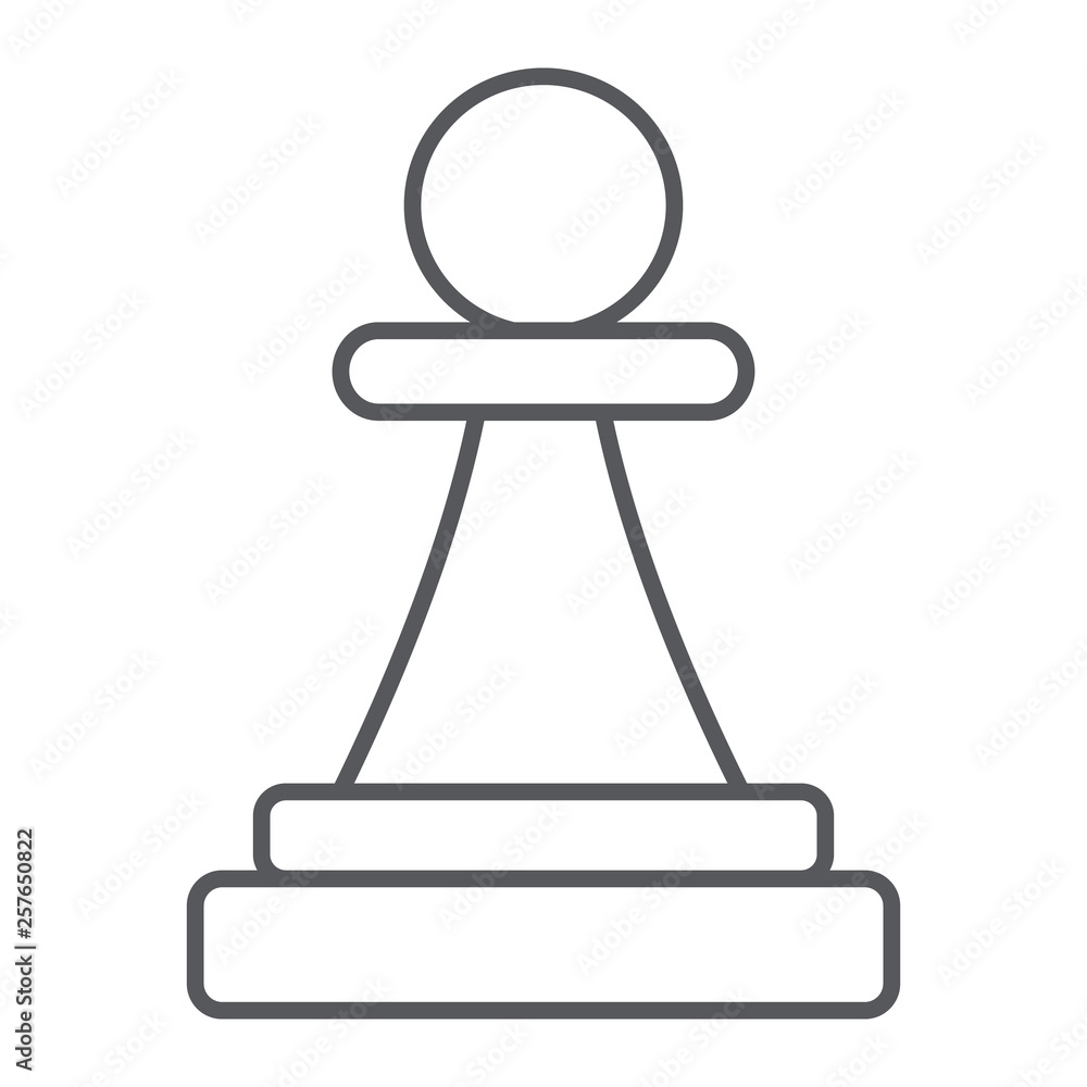Poster pawn thin line icon, game and chess, chess figure sign, vector graphics, a linear pattern on a white