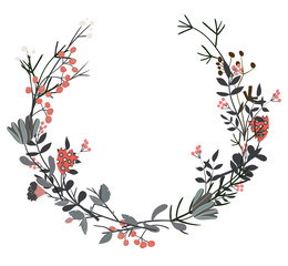 Hand drawn vector frame. Floral wreath with leaves for wedding and holiday. Decorative elements for design.
